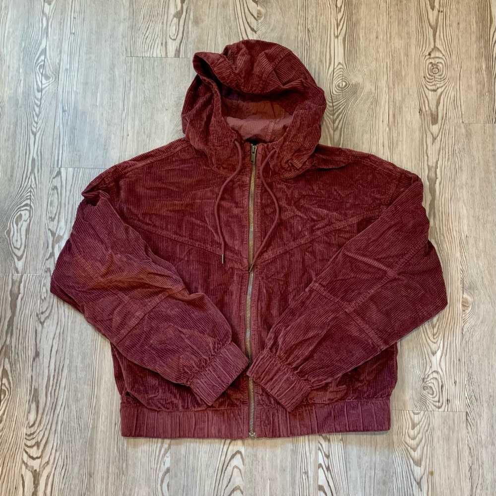 Hooded cropped corduroy jacket